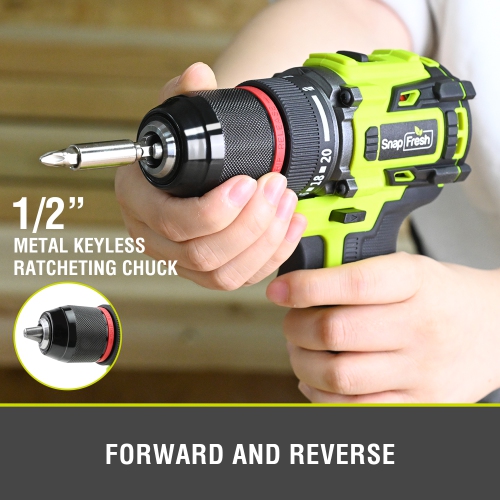 SnapFresh 20V Brushless Cordless Drill 1/2 in Power Drill Set 2 Speeds 21+1 Torque with 2.0Ah Battery and Fast Charger