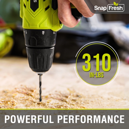 SnapFresh 20V Cordless Drill Set 3/8 Inch Power Drill with 2 Speeds 21+1 Torque LED 43 Piece Bit Kit 2.0Ah Battery and Fast Charger Included