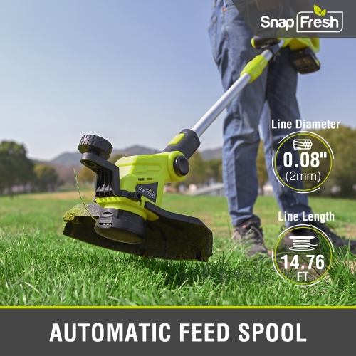 SnapFresh 20V Cordless String Trimmer 12 Inch Electric Weed Eater with 2.0Ah Battery, Fast Charger and Auto Feed Spool
