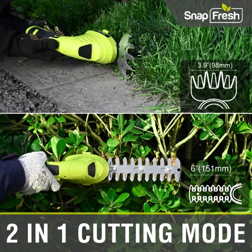SnapFresh 8V Cordless 2 in 1 Grass Shear and Hedge Trimmer with Rotating Head and Battery for Garden and Lawn