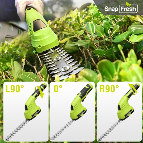 SnapFresh 8V Cordless 2 in 1 Grass Shear and Hedge Trimmer with Rotating Head and Battery for Garden and Lawn