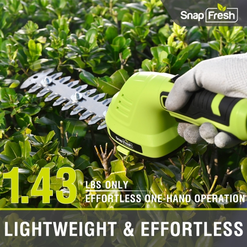 SnapFresh 8V Cordless 2 in 1 Grass Shear and Hedge Trimmer with Rotating Head and Battery for Garden and Lawn