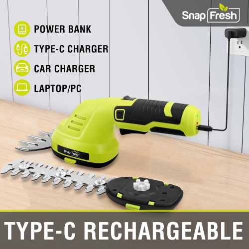 SnapFresh 8V Cordless 2 in 1 Grass Shear and Hedge Trimmer with Rotating Head and Battery for Garden and Lawn