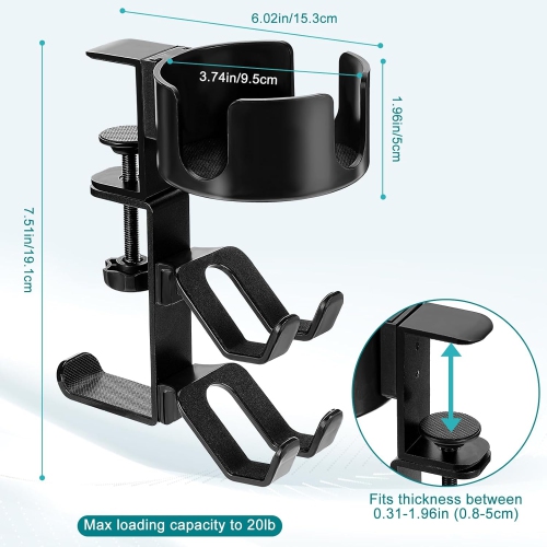 Desk Mount Cup Holder And 360 Degree Rotating Headphone Stand With Handle Dual Gamepad Headset Stand Gaming Desk Accessories
