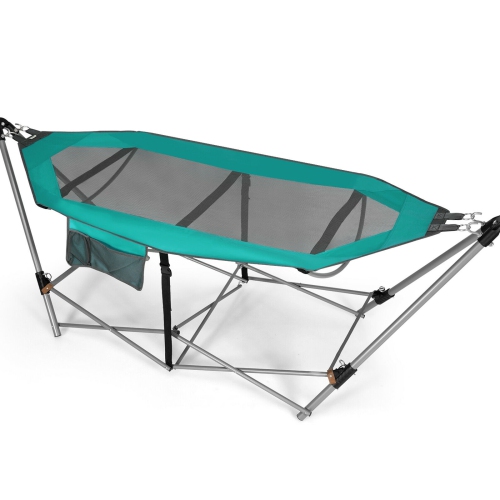Indoor Outdoor Folding Hammock with Side Pocket and Iron Stand