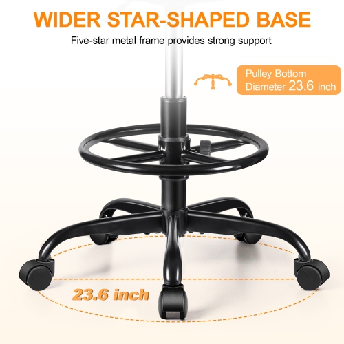 Coolhut Ergonomic Drafting Chair with Detachable Backrest and Adjustable Footrest, PU Leather Swivel Stool with Wheels, for Office, Salon, Lab & Home