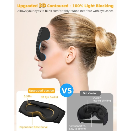 3D Sleep Mask with Bluetooth Headphones,Adjustable Blackout Sleeping Mask,Sleeping Headphones with Ultra-Thin Stereo Speakers for Men Women