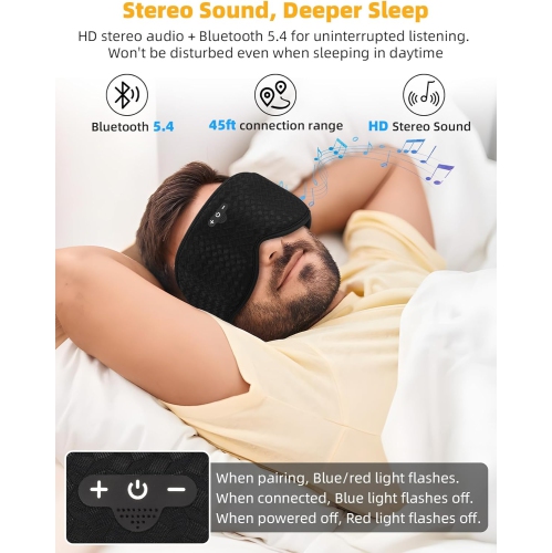 3D Sleep Mask with Bluetooth Headphones,Adjustable Blackout Sleeping Mask,Sleeping Headphones with Ultra-Thin Stereo Speakers for Men Women