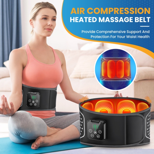 Cordless Heated Lower Back Massager,Inflatable Lumbar Belt for Pain Relief,Deep Tissue Air Compression & Vibration Therapy,Shiatsu Back Massager for