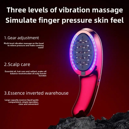 Peigne de massage électrique pour le cuir chevelu Red Blue Light Wave Massage par vibration pour les follicules pileux sur l'applicateur d'huile