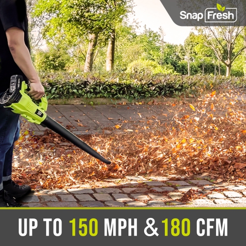 SnapFresh 20V Cordless Leaf Blower 180 CFM with 2.0Ah Battery and Fast Charger Lightweight Electric Blower for Leaves and Dust