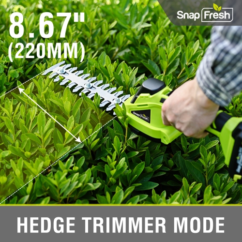 SnapFresh 20V Cordless Hedge Trimmer 2 in 1 Hedge Trimmer and Grass Shears with 2.0Ah Battery and Fast Charger