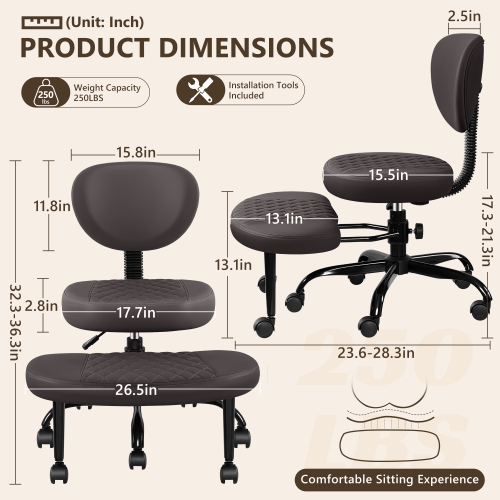 Coolhut Ergonomic Cross-Legged Office Chair, Squatting Kneeling Chair Yoga Meditation Chair with Wheels, ADHD Stool Swivel Desk Chair, Adjustable