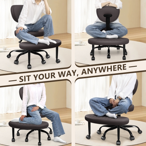 Coolhut Ergonomic Cross-Legged Office Chair, Squatting Kneeling Chair Yoga Meditation Chair with Wheels, ADHD Stool Swivel Desk Chair, Adjustable