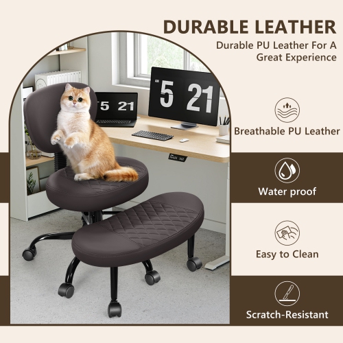 Coolhut Ergonomic Cross-Legged Office Chair, Squatting Kneeling Chair Yoga Meditation Chair with Wheels, ADHD Stool Swivel Desk Chair, Adjustable