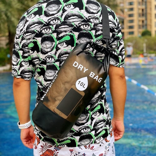 Waterproof Dry Bag Backpack, Translucent, for Boating, Kayaking, Hiking, Canoeing, Fishing, Swimming, and Camping with Adjustable Straps - Black, 10