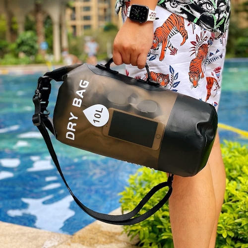 Waterproof Dry Bag Backpack, Translucent, for Boating, Kayaking, Hiking, Canoeing, Fishing, Swimming, and Camping with Adjustable Straps - Black, 10