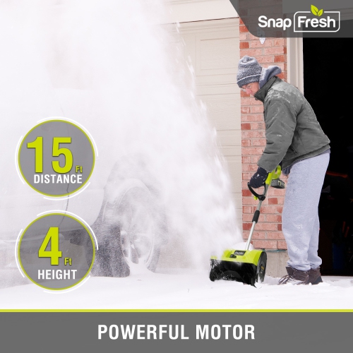 SnapFresh 20V Cordless Snow Shovel 12 Inch Electric Thrower with Adjustable Handle and 4.0Ah Battery - Green