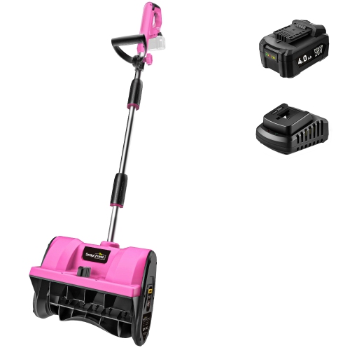 Souffleuse à neige électrique sans fil 12&nbsp;po 20&nbsp;V de SnapFresh avec poignée réglable et batterie 4,0&nbsp;Ah - Rose