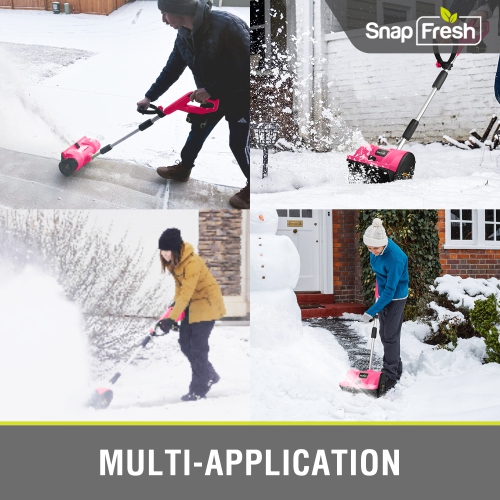 Souffleuse à neige électrique sans fil 12 po 20 V de SnapFresh avec poignée réglable et batterie 4,0 Ah - Rose