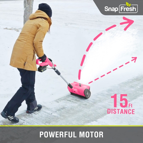 Souffleuse à neige électrique sans fil 12 po 20 V de SnapFresh avec poignée réglable et batterie 4,0 Ah - Rose