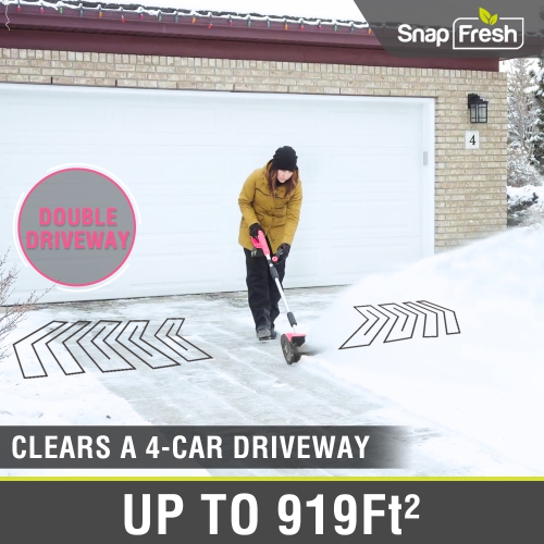 Souffleuse à neige électrique sans fil 12 po 20 V de SnapFresh avec poignée réglable et batterie 4,0 Ah - Rose