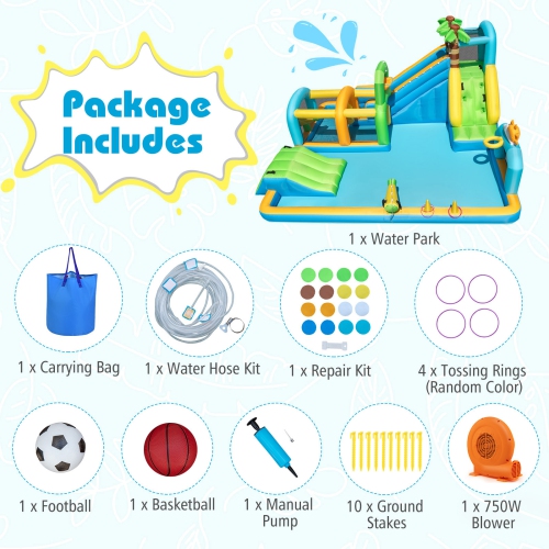 Parc aquatique gonflable avec panier de basketball mural d'escalade de Costway et souffleuse 750 W