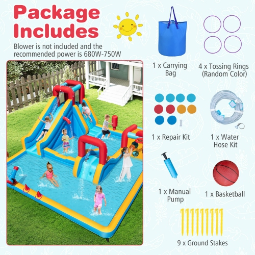 Costway Inflatable Water Park with Climbing Wall Boxing Post Basketball Rim Blower Excluded