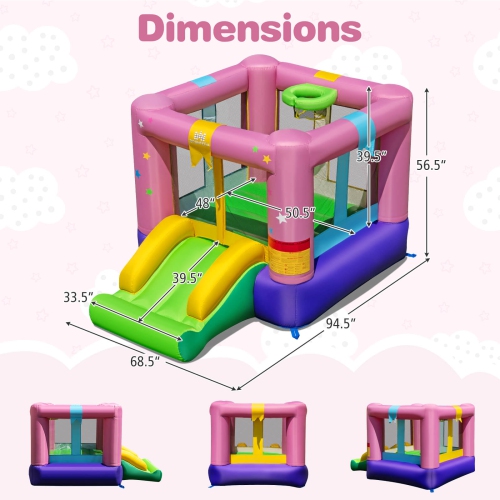 Costway Inflatable Bounce House Bouncy Castle with Slide & Basketball Rim 520W Blower