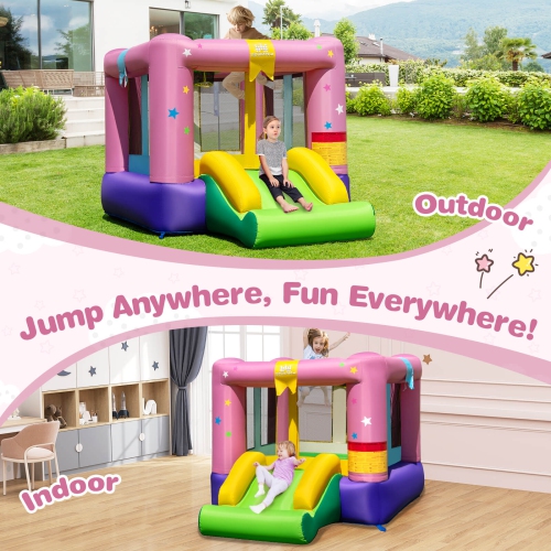 Costway Inflatable Bounce House Bouncy Castle with Slide & Basketball Rim 520W Blower