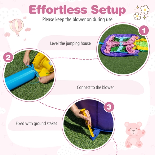 Costway Inflatable Bounce House Bouncy Castle with Slide & Basketball Rim 520W Blower