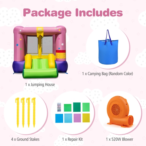 Costway Inflatable Bounce House Bouncy Castle with Slide & Basketball Rim 520W Blower