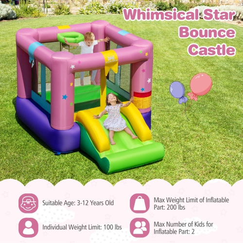 Costway Inflatable Bounce House Bouncy Castle with Slide & Basketball Rim 520W Blower