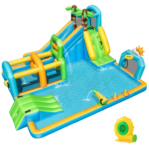 Parc aquatique gonflable avec panier de basketball mural d'escalade de Costway et souffleuse 680&nbsp;W