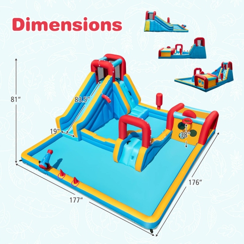 Costway Inflatable Water Park with Climbing Wall Boxing Post Basketball Rim 680W Blower