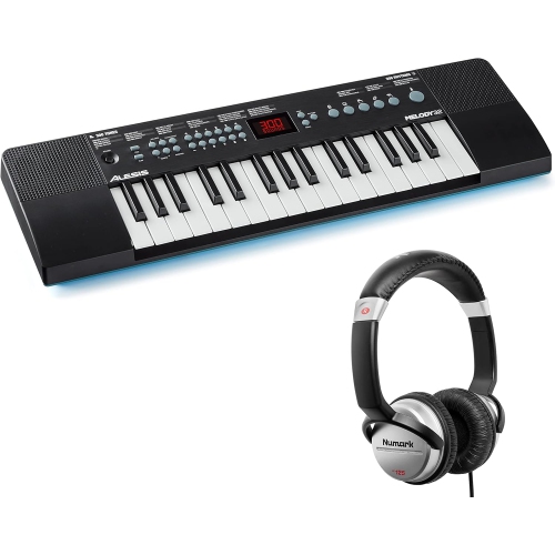 Alesis Melody 32 – Portable 32 Key Mini Digital Piano/Keyboard with Built-in Speakers + Numark HF125 - On-Ear Headphones with 6ft Cable