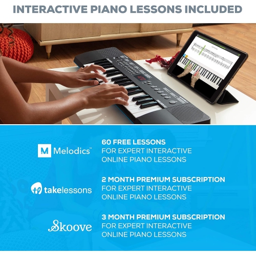 Alesis Melody 32 – Portable 32 Key Mini Digital Piano/Keyboard with Built-in Speakers + Numark HF125 - On-Ear Headphones with 6ft Cable