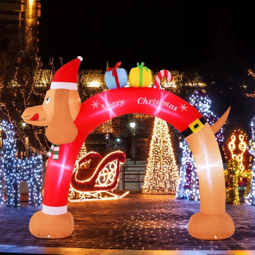 COSTWAY  8Ft Inflatable Christmas Dachshund Arch Yard Decoration With Leds & Air Blower