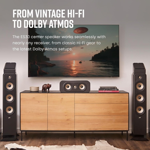 Polk Audio Signature Elite ES30 Center Channel Speaker - Hi-Res Audio Certified, Dolby Atmos & DTS:X Compatible, 1" Tweeter & Two 5.25" Woofers, Dual