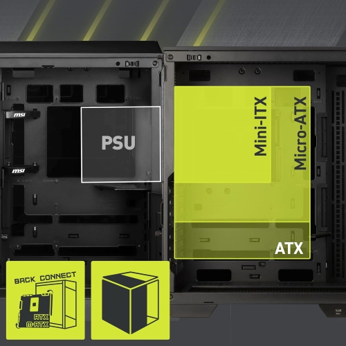 MSI MAG PANO 100L PZ Mid Tower ATX Gaming Case, ABS Plastic, SPCC Steel, Tempered Glass, Support Back-Connect, 270-degree Panoramic Display, GPU