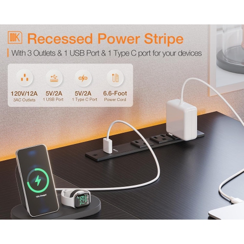 48 Inch Small L Shaped Gaming Computer Desk with Power Outlets, Reversible Storage Shelves & PC Stand for Home Office, Simple Writing Study Table