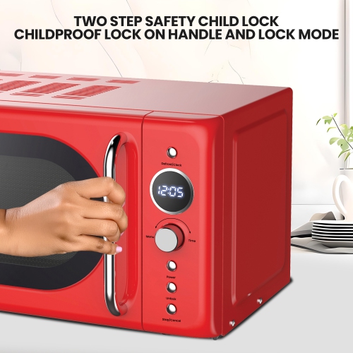 Total Chef – Four à micro-ondes rétro, 0,7 pi3, démarrage rapide et décongélation, 8 fonctions préréglées, 700 W, rouge