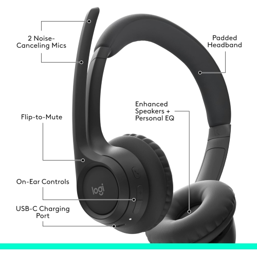 Logitech Zone 300 Wireless Bluetooth Headset With Noise-Canceling Microphone - Black
