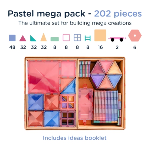 Connetix 202-piece Magnetic Tiles Mega Pack - Pastel