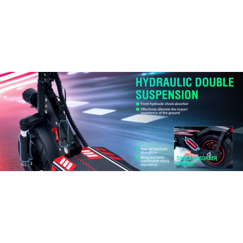 OBARTER S2 Foldable Electric Scooter - 1000W Motor, 40KM Range, 100KG Load, 10-inch Tubeless Fat Tire, Steel Frame, Black & Red