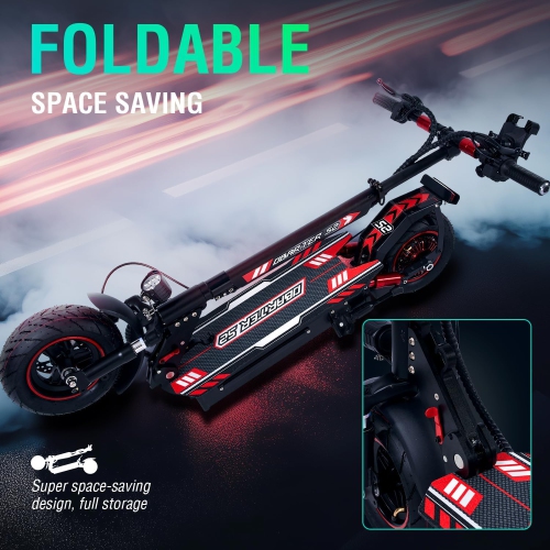 OBARTER S2 Foldable Electric Scooter - 1000W Motor, 40KM Range, 100KG Load, 10-inch Tubeless Fat Tire, Steel Frame, Black & Red