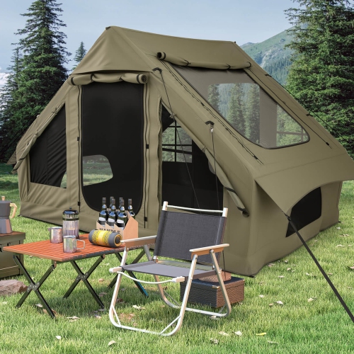 Tente gonflable Costway 4-6 personnes avec 4 fenêtres en filet et 2 portes Skylight Sac de transport vert/blanc