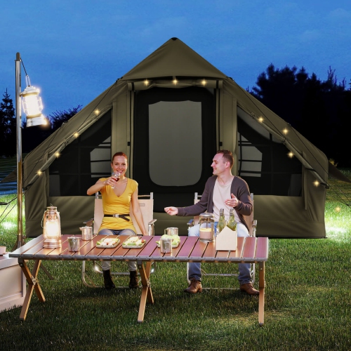 Tente gonflable Costway 4-6 personnes avec 4 fenêtres en filet et 2 portes Skylight Sac de transport vert/blanc