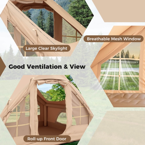 Tente gonflable Costway 4-6 personnes avec 4 fenêtres en filet et 2 portes Skylight Sac de transport vert/blanc