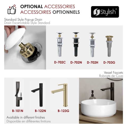 Stylish 14"w White Round Vessel Bathroom Sink P-229H